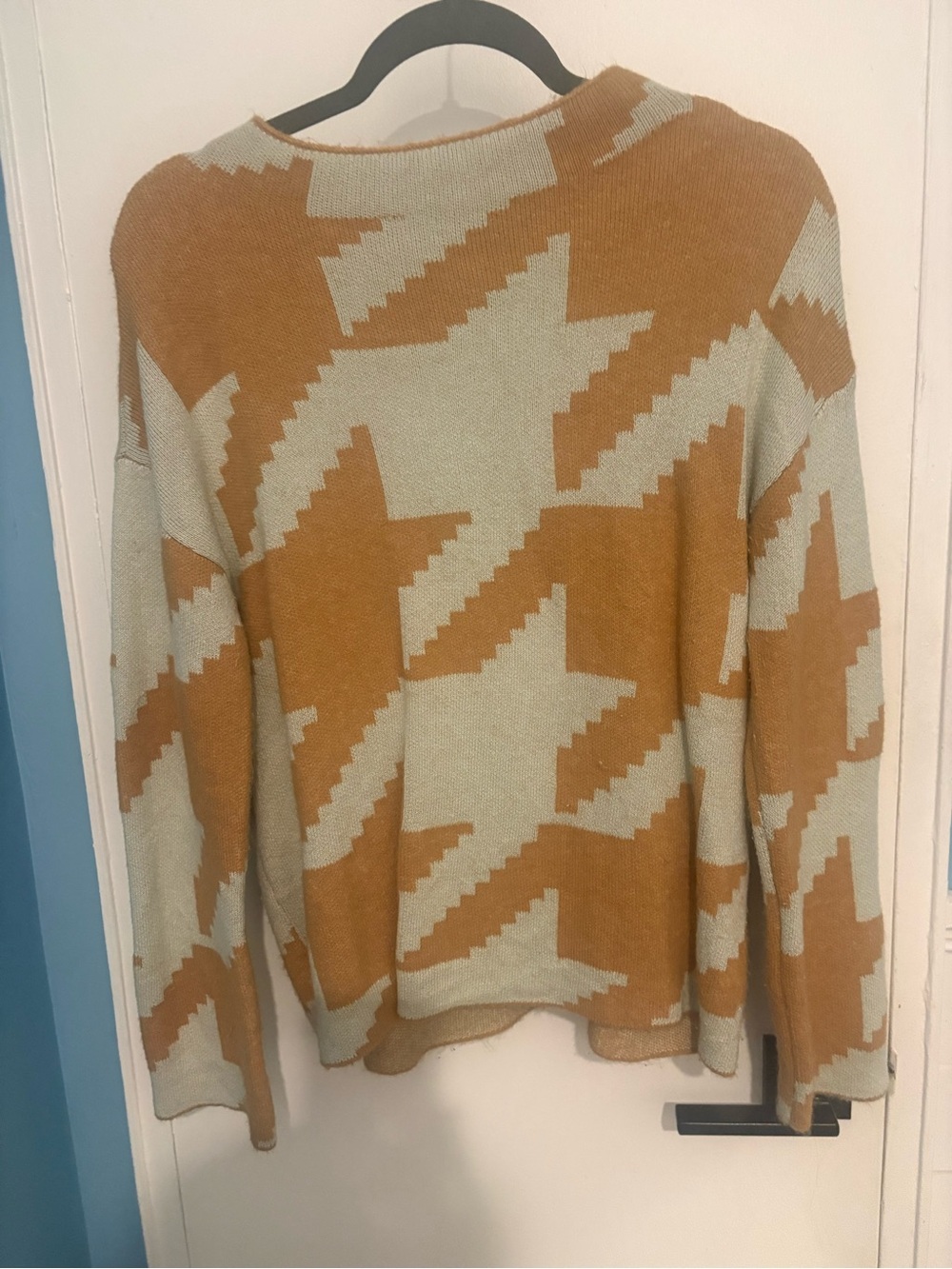 Ann Taylor Camel and Cream Geometric Crewneck Sweater